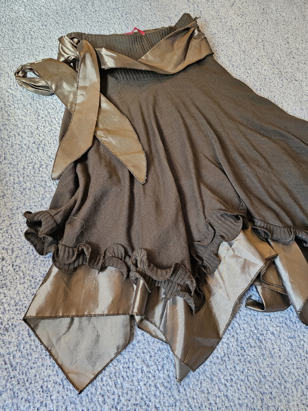Tiziana Cervasio Brown Knit & Satin Trim Midi Skirt